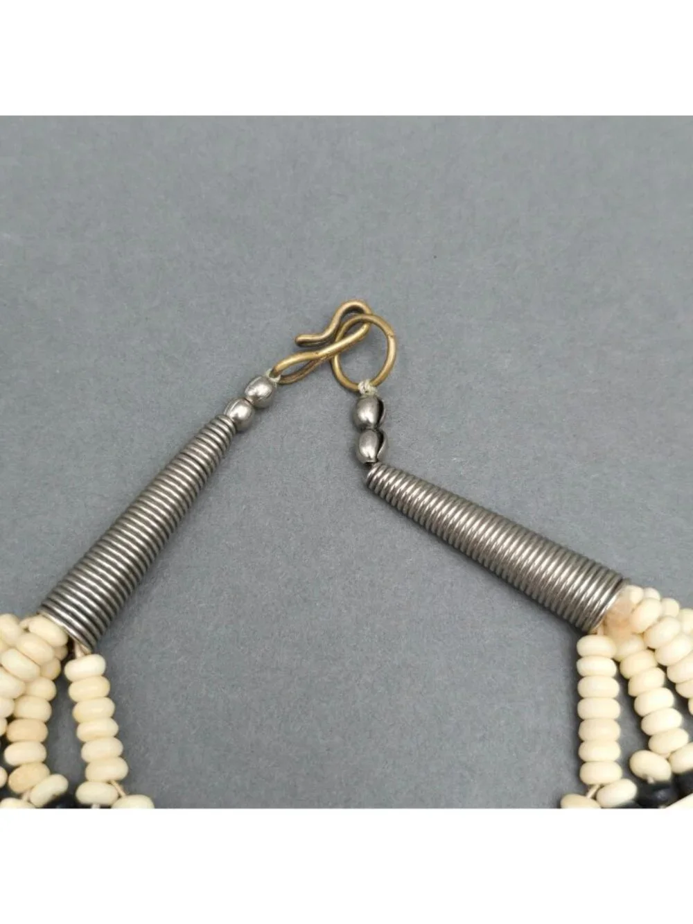 Vintage Naga Tribal Multi Strand Bovine Bone Necklace 19" Hand Carved Ethnic Bib - Picture 11 of 16